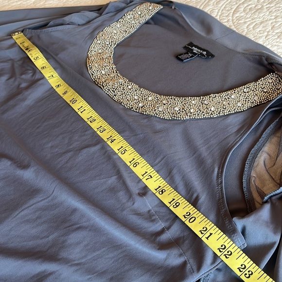 NWT Mesh Jacket Tank Top Women’s 14 W Grey Mocked Beaded Jeweled Sheer Formal - Picture 12 of 17